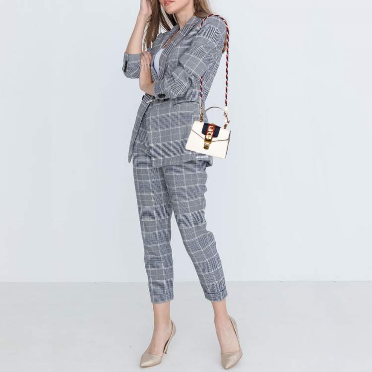 Pre Owned Gucci White Leather Mini Web Sylvie Top Handle Bag