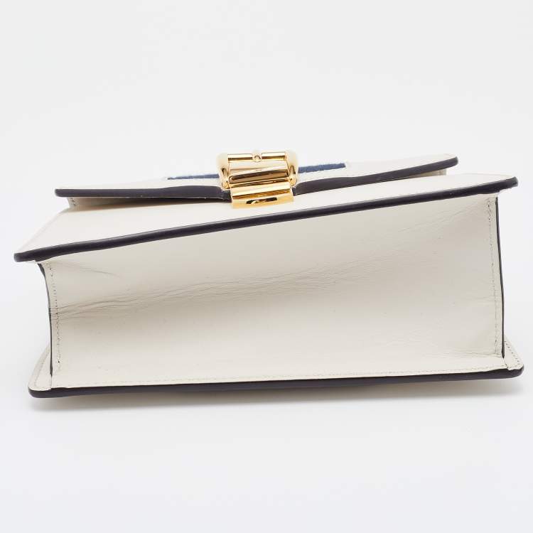 Pre Owned Gucci White Leather Mini Web Sylvie Top Handle Bag