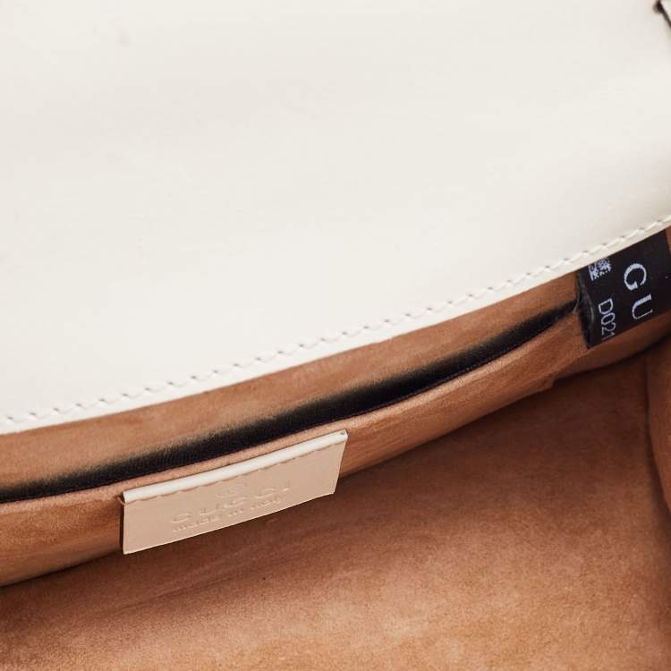 Pre Owned Gucci White Leather Mini Web Sylvie Top Handle Bag