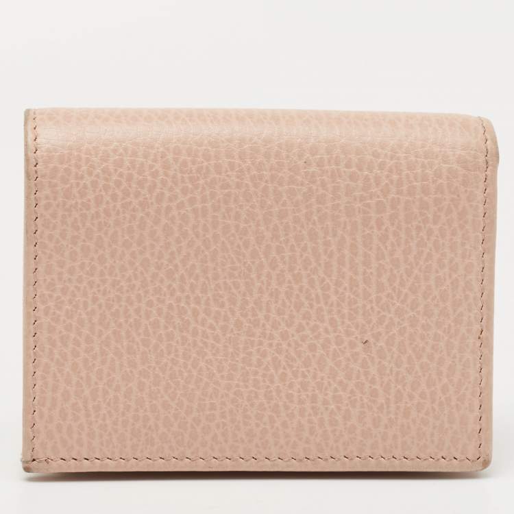 Pre Owned Gucci Light Pink Leather Butterfly Embellished Flap Card Case 