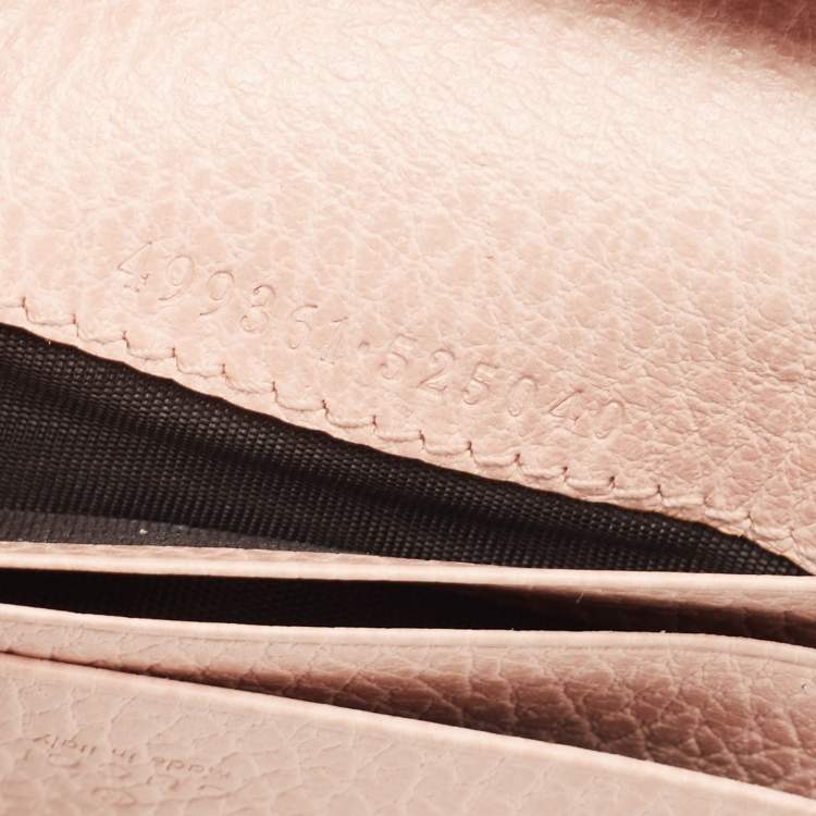 Pre Owned Gucci Light Pink Leather Butterfly Embellished Flap Card Case 