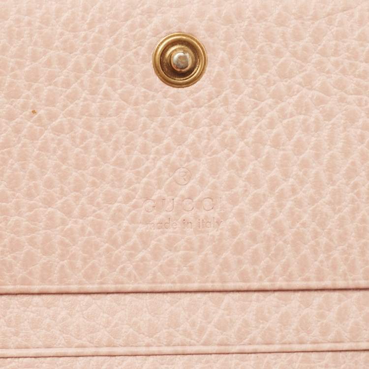Pre Owned Gucci Light Pink Leather Butterfly Embellished Flap Card Case 