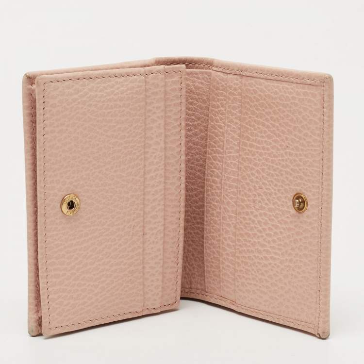 Pre Owned Gucci Light Pink Leather Butterfly Embellished Flap Card Case 