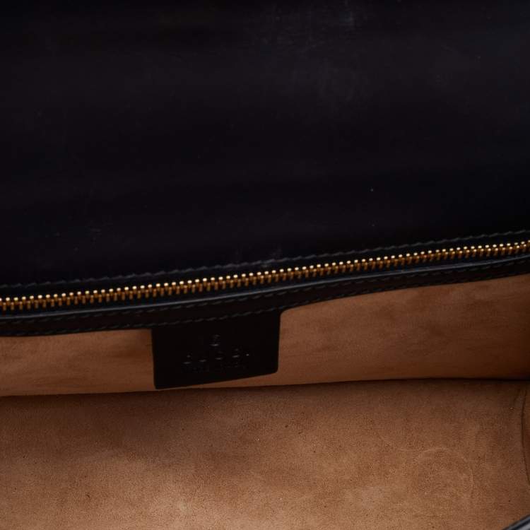 Pre Owned Gucci Black Leather Small Web Sylvie Flap Shoulder Bag
