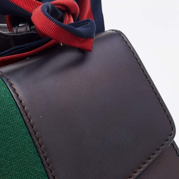 Pre Owned Gucci Black Leather Small Web Sylvie Flap Shoulder Bag