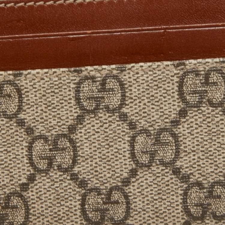Pre Owned Gucci Beige/Tan GG Supreme Canvas and Leather Card Holder  