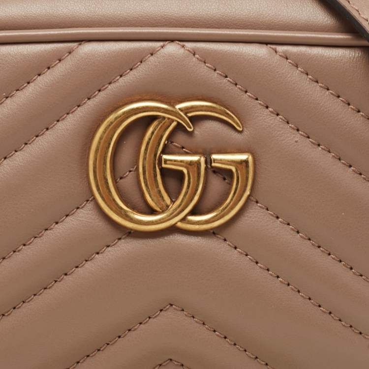 Pre Owned Gucci Beige Matelassé Leather Mini GG Marmont Camera Bag
