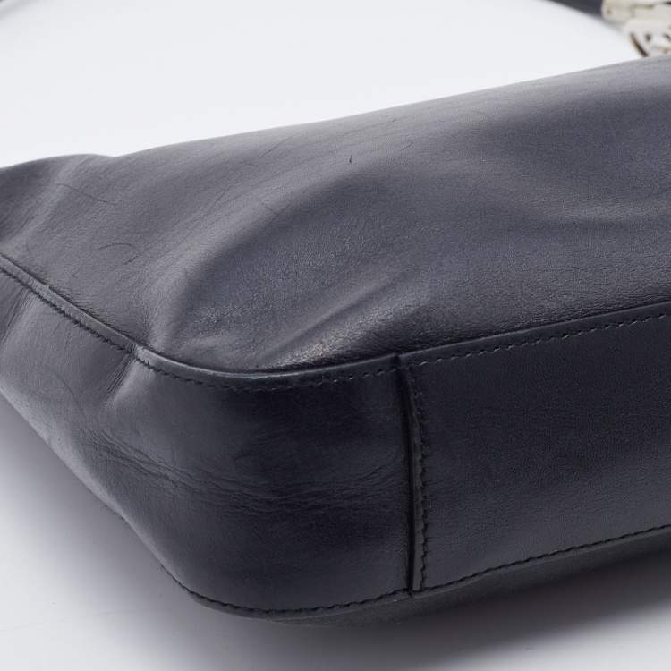 Pre Owned Gucci Black Leather Rope Handle Hobo