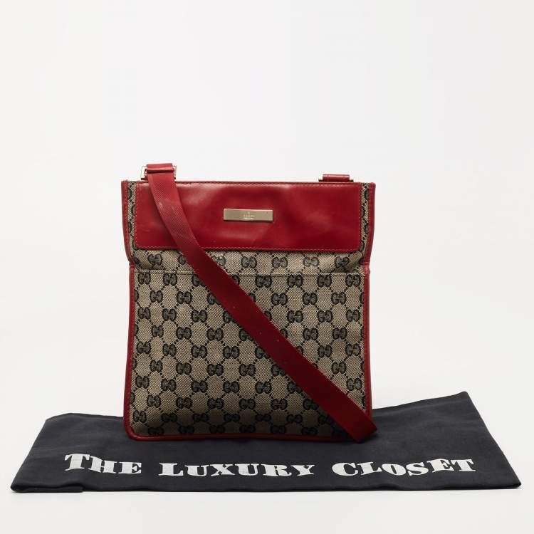 Pre Owned Gucci Beige/Red GG Canvas and Leather Messenger Bag