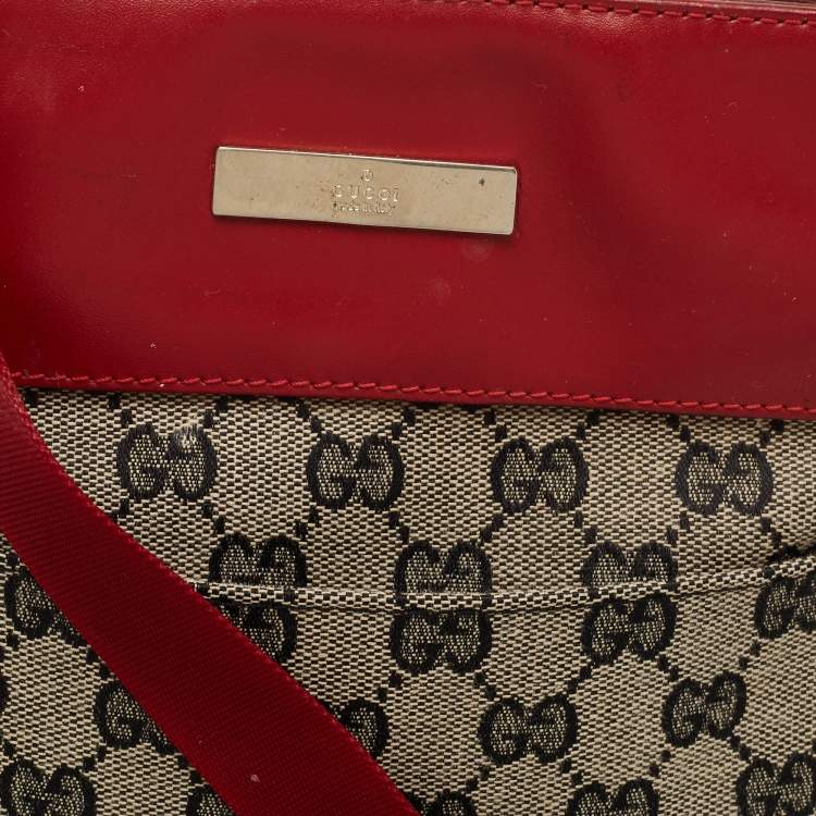 Pre Owned Gucci Beige/Red GG Canvas and Leather Messenger Bag