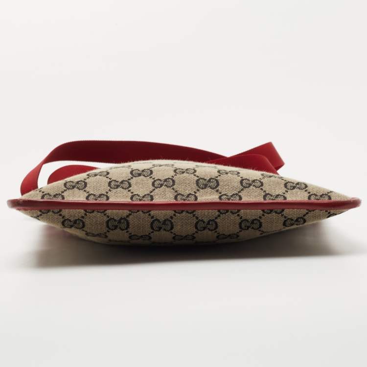 Pre Owned Gucci Beige/Red GG Canvas and Leather Messenger Bag