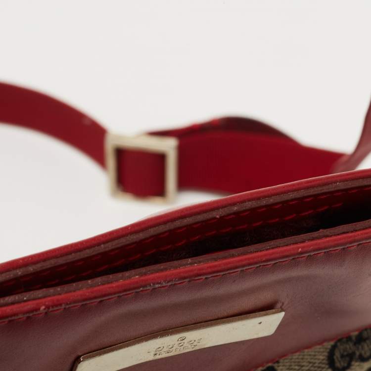 Pre Owned Gucci Beige/Red GG Canvas and Leather Messenger Bag