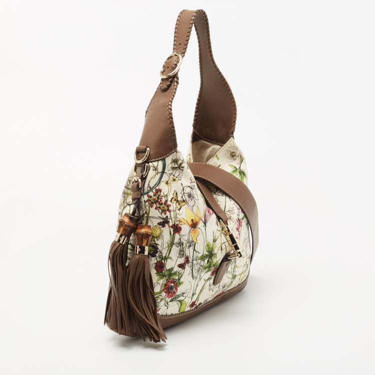 مملوكة مسبقًا Gucci Multicolor Floral Print Canvas and Leather Medium New Jackie Hobo 
