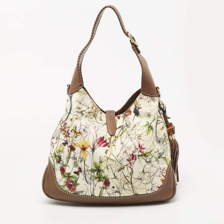 مملوكة مسبقًا Gucci Multicolor Floral Print Canvas and Leather Medium New Jackie Hobo 