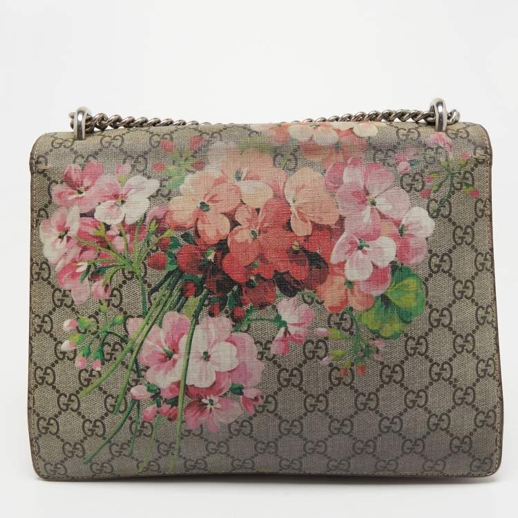 مملوكة مسبقًا Gucci Beige/Maroon GG Supreme Blooms Print Canvas and Suede Medium Dionysus Shoulder Bag