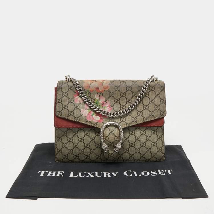 مملوكة مسبقًا Gucci Beige/Maroon GG Supreme Blooms Print Canvas and Suede Medium Dionysus Shoulder Bag