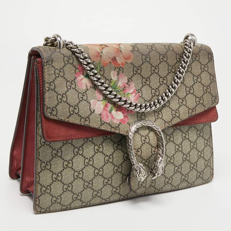 مملوكة مسبقًا Gucci Beige/Maroon GG Supreme Blooms Print Canvas and Suede Medium Dionysus Shoulder Bag