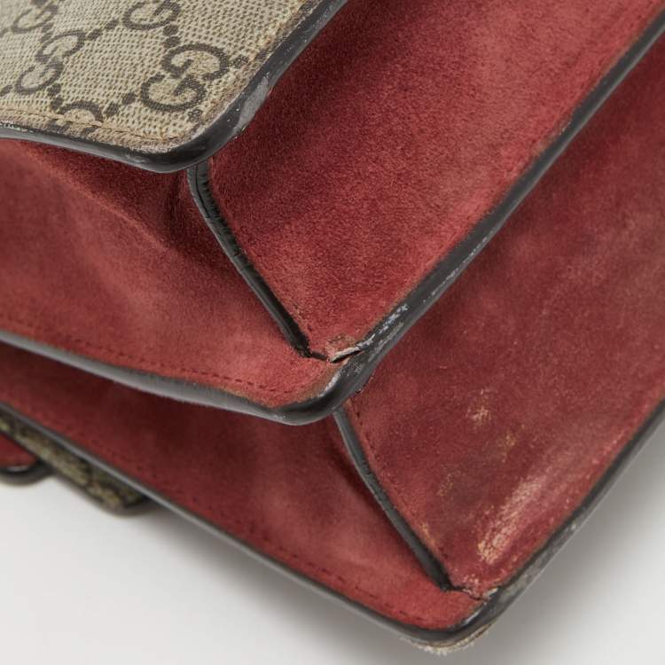 مملوكة مسبقًا Gucci Beige/Maroon GG Supreme Blooms Print Canvas and Suede Medium Dionysus Shoulder Bag
