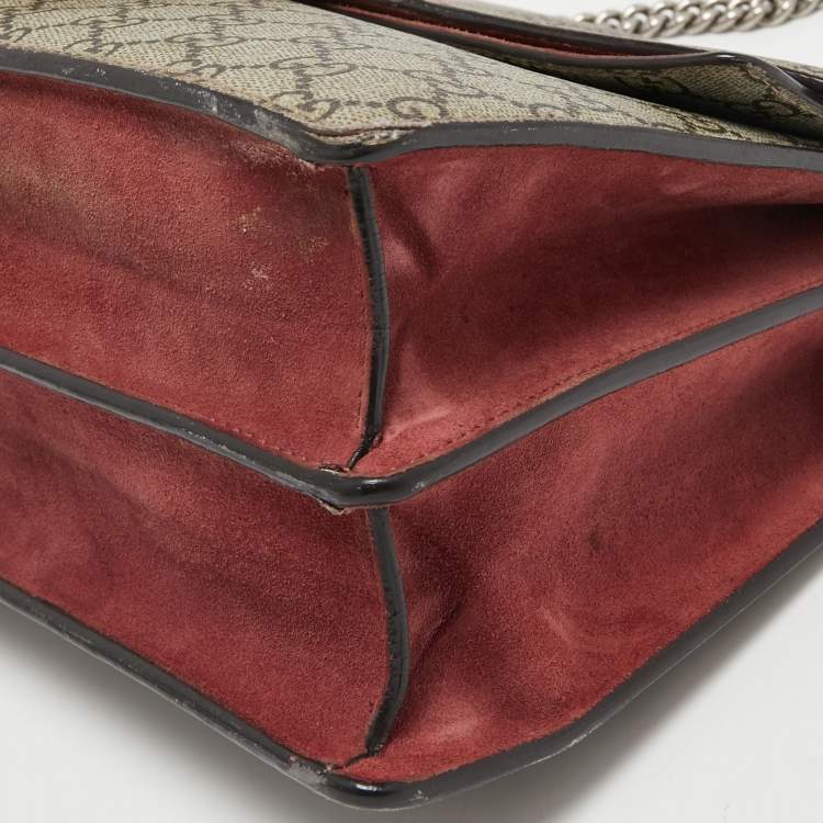 مملوكة مسبقًا Gucci Beige/Maroon GG Supreme Blooms Print Canvas and Suede Medium Dionysus Shoulder Bag