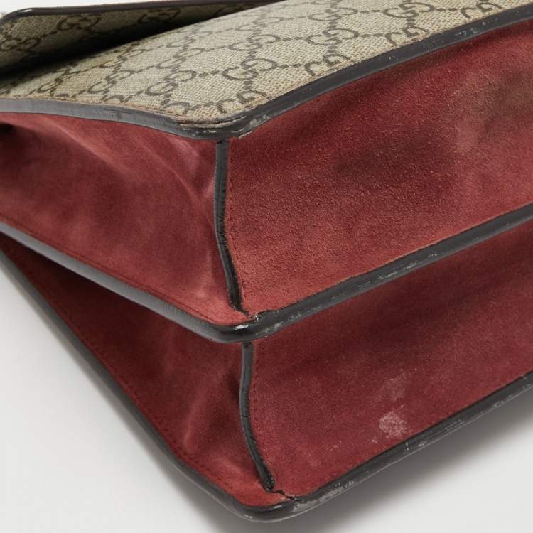 مملوكة مسبقًا Gucci Beige/Maroon GG Supreme Blooms Print Canvas and Suede Medium Dionysus Shoulder Bag