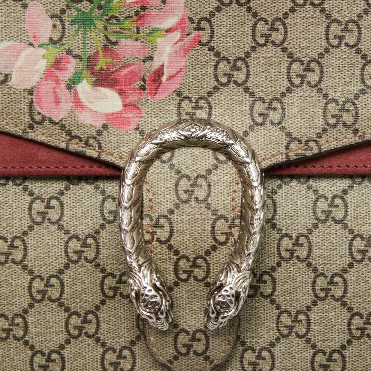 مملوكة مسبقًا Gucci Beige/Maroon GG Supreme Blooms Print Canvas and Suede Medium Dionysus Shoulder Bag