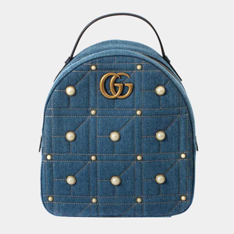 Gucci Backpack GG Denim with Brown Leather Trim –