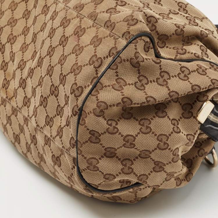 Pre Owned Gucci Beige/Black GG Canvas and Leather Medium Sukey Hobo