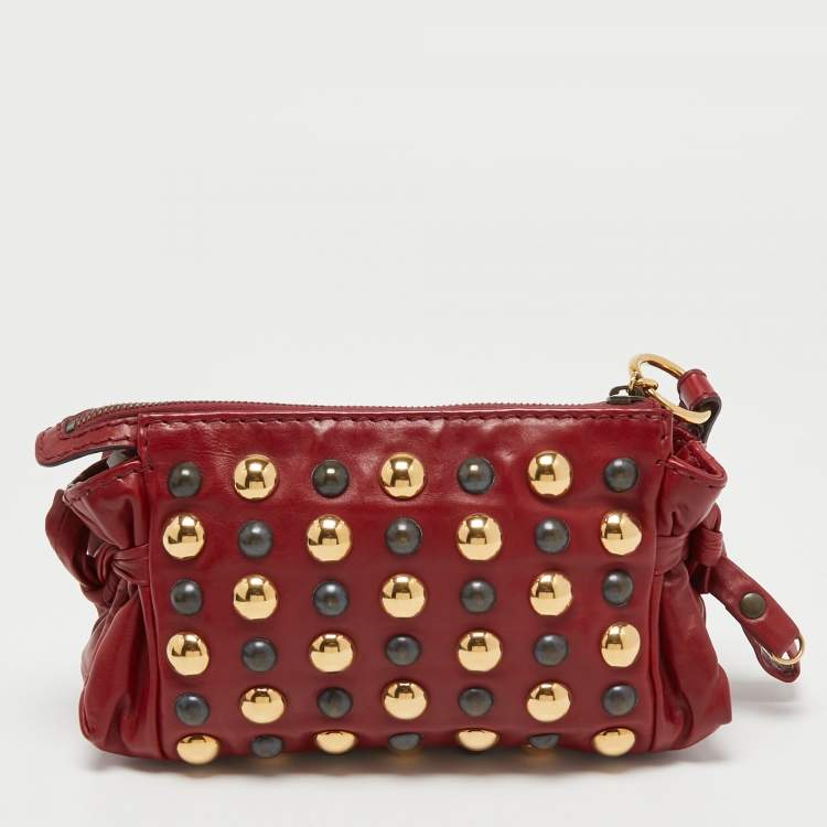 Pre Owned Gucci Red Leather Studded Babouska Hysteria Clutch