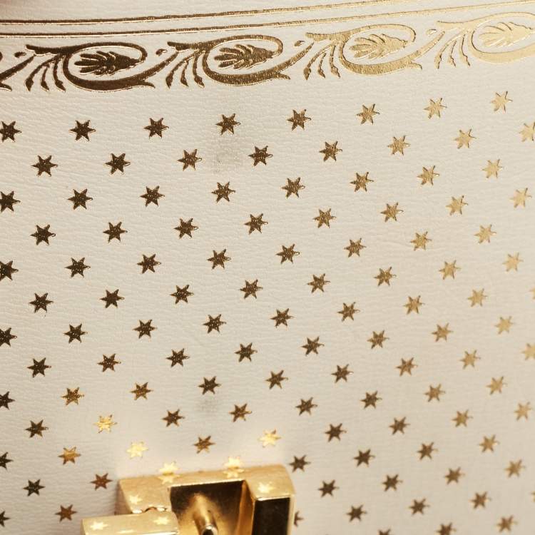 Pre Owned Gucci Off White Star Print Leather Mini Sylvie Top Handle Bag