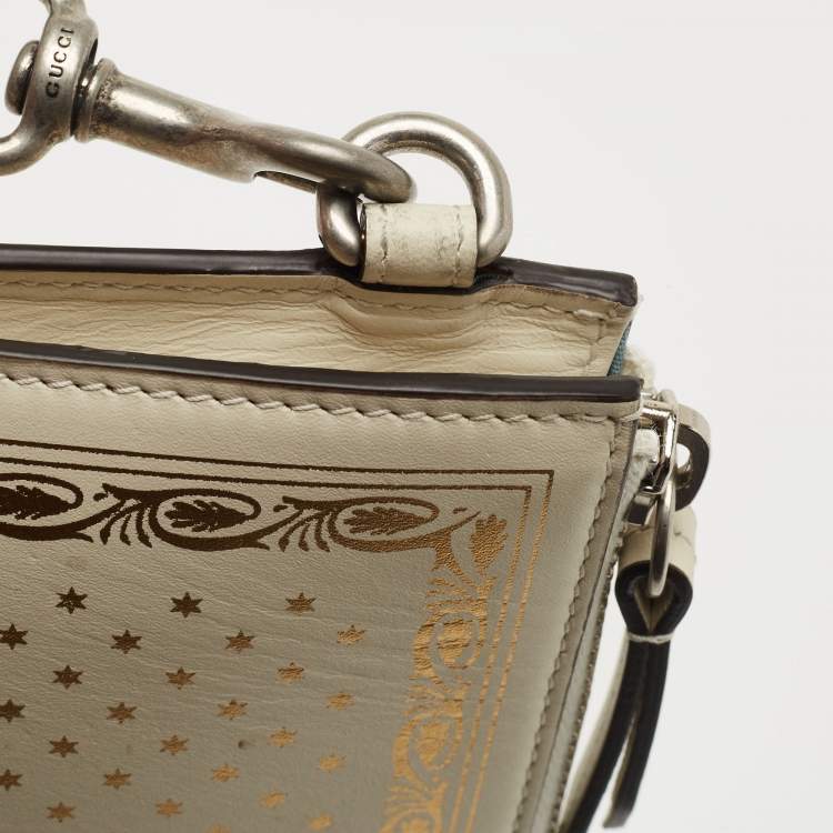 Pre Owned Gucci Off White/Gold Leather Guccy Zip Wristlet Pouch