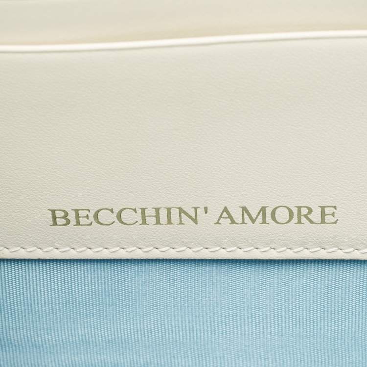 Pre Owned Gucci Off White/Gold Leather Guccy Zip Wristlet Pouch