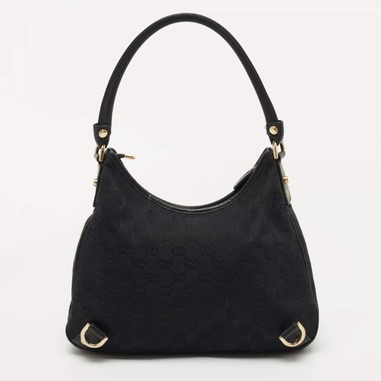 Pre Owned Gucci Black GG Canvas and Leather Abbey D-Ring Hobo