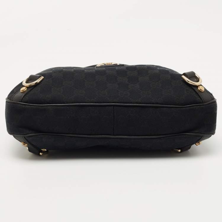 Pre Owned Gucci Black GG Canvas and Leather Abbey D-Ring Hobo