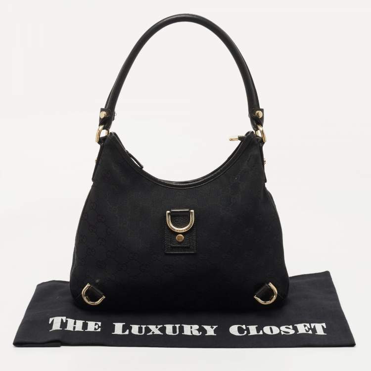 Pre Owned Gucci Black GG Canvas and Leather Abbey D-Ring Hobo