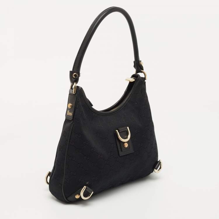 Pre Owned Gucci Black GG Canvas and Leather Abbey D-Ring Hobo