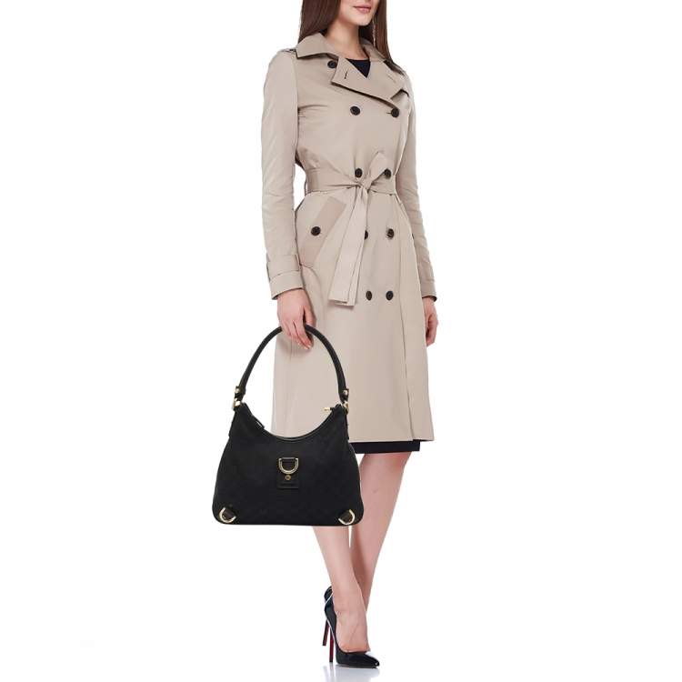 Pre Owned Gucci Black GG Canvas and Leather Abbey D-Ring Hobo