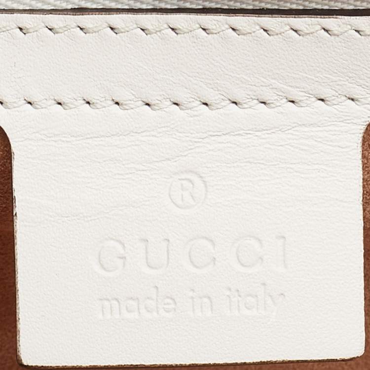 Pre Owned Gucci White Leather Floral Embroidered Medium Sylvie Top Handle Bag