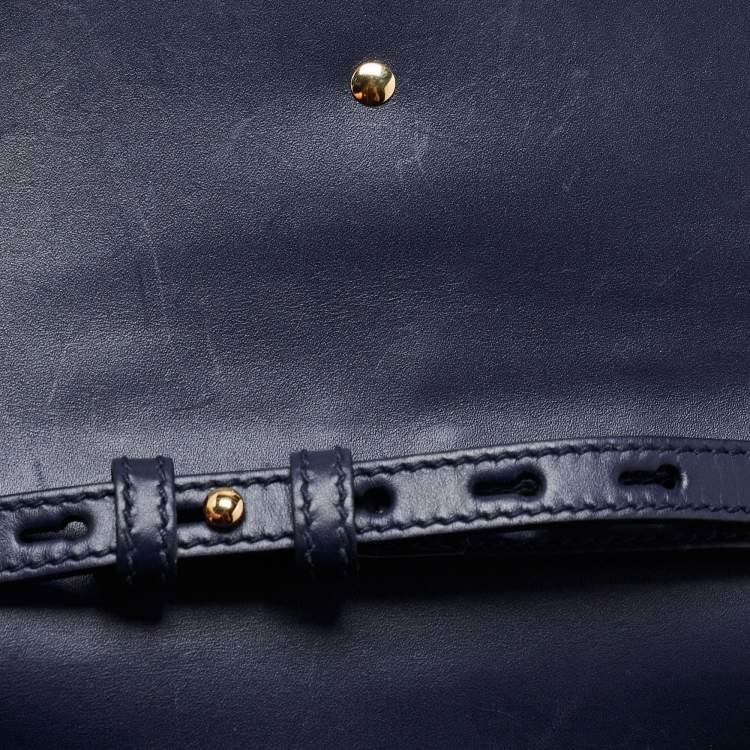 Pre Owned Gucci Blue Leather Medium Sylvie Top Handle Bag
