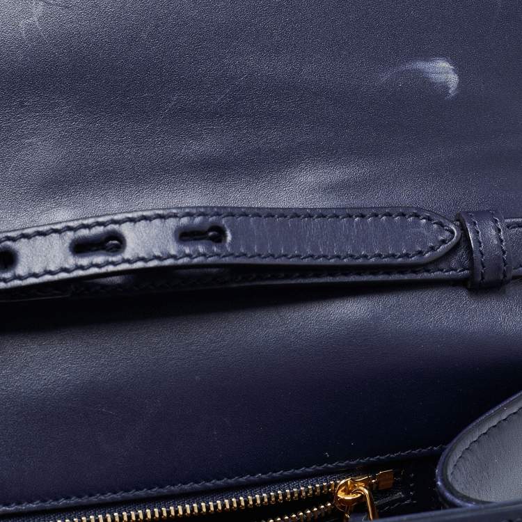 Pre Owned Gucci Blue Leather Medium Sylvie Top Handle Bag