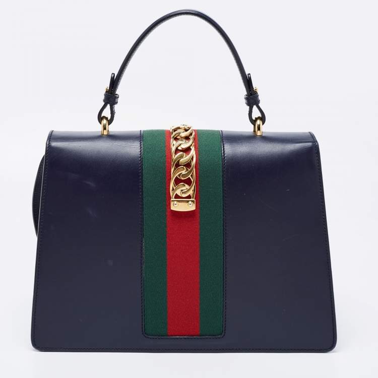 Pre Owned Gucci Blue Leather Medium Sylvie Top Handle Bag