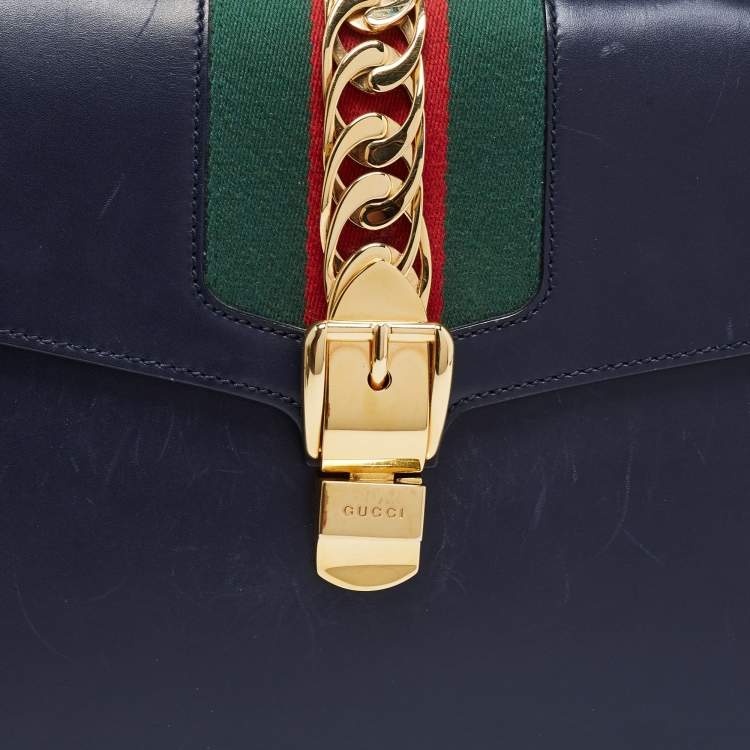 Pre Owned Gucci Blue Leather Medium Sylvie Top Handle Bag