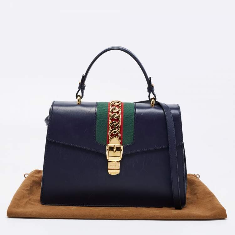 Pre Owned Gucci Blue Leather Medium Sylvie Top Handle Bag
