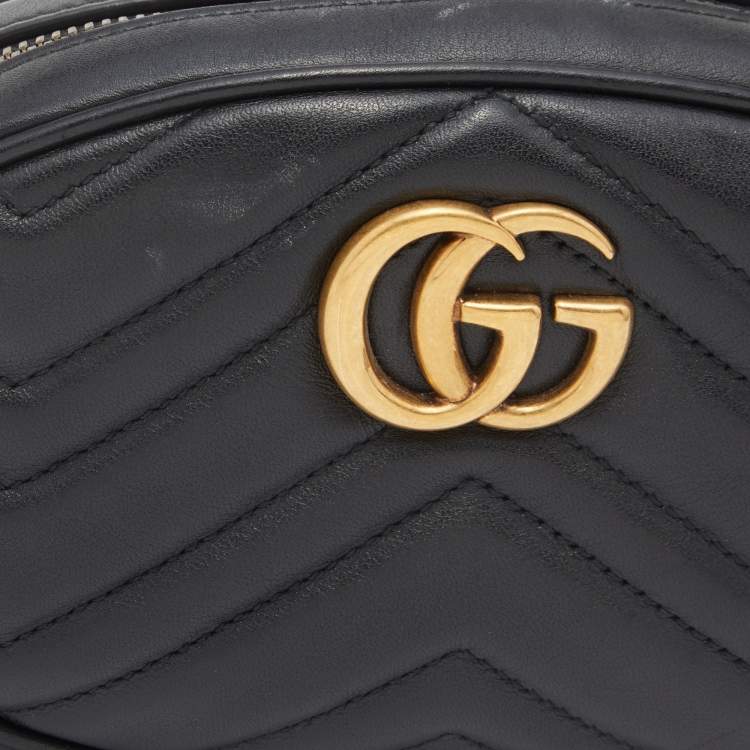 Pre Owned Gucci Black Matelassé Leather GG Marmont Belt Bag
