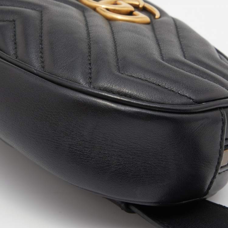 Pre Owned Gucci Black Matelassé Leather GG Marmont Belt Bag