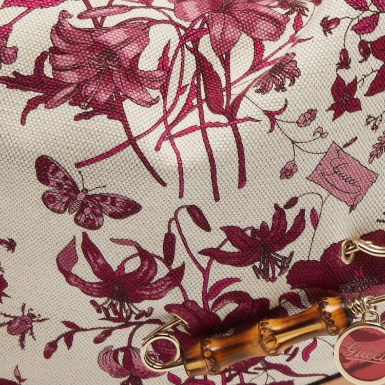 Pre Owned Gucci Multicolor Floral Print Canvas and Leather Peggy Bamboo Handle Hobo