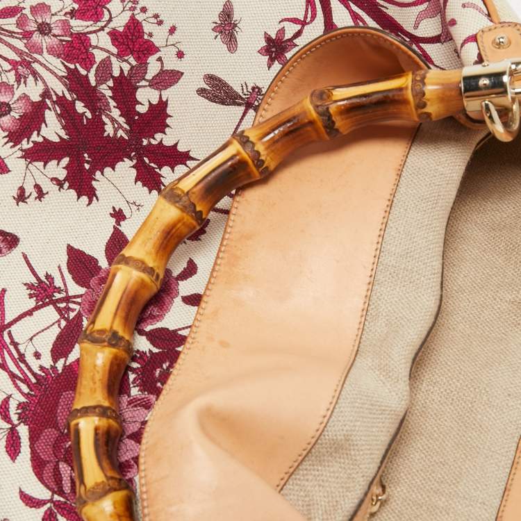 Pre Owned Gucci Multicolor Floral Print Canvas and Leather Peggy Bamboo Handle Hobo