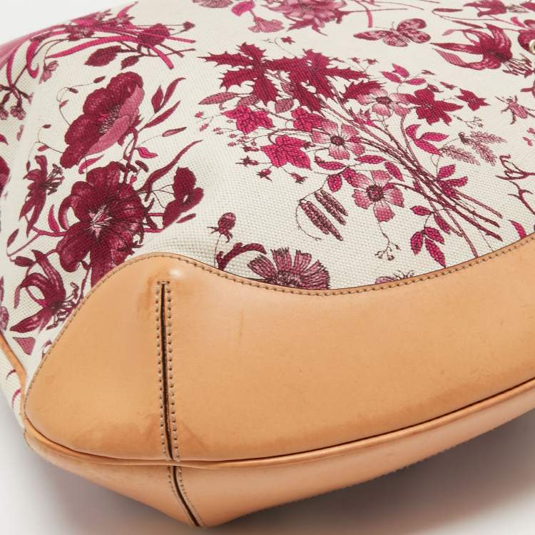 Pre Owned Gucci Multicolor Floral Print Canvas and Leather Peggy Bamboo Handle Hobo