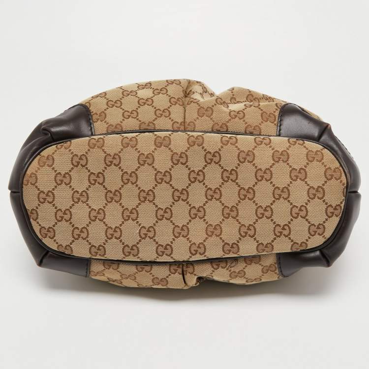 Pre Owned Gucci Beige/Ebony GG Canvas Medium Sukey Tote