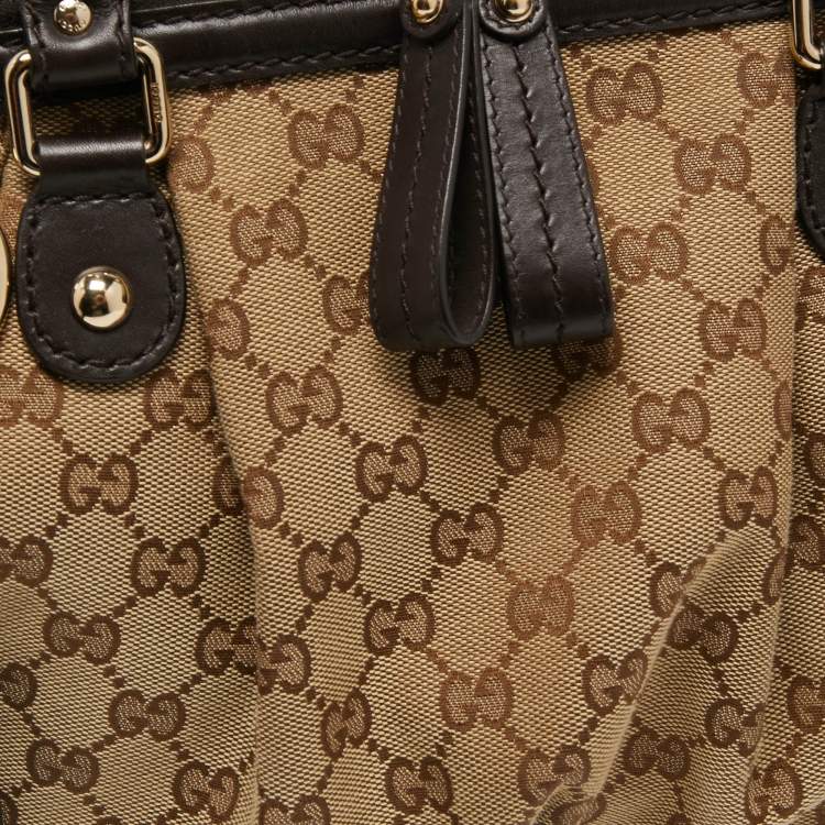 Pre Owned Gucci Beige/Ebony GG Canvas Medium Sukey Tote