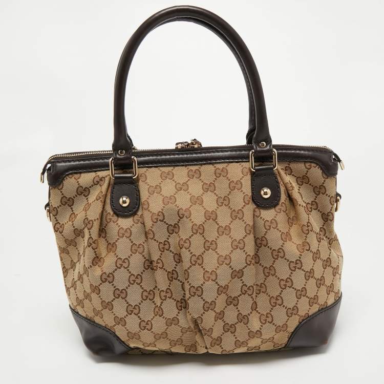 Pre Owned Gucci Beige/Ebony GG Canvas Medium Sukey Tote